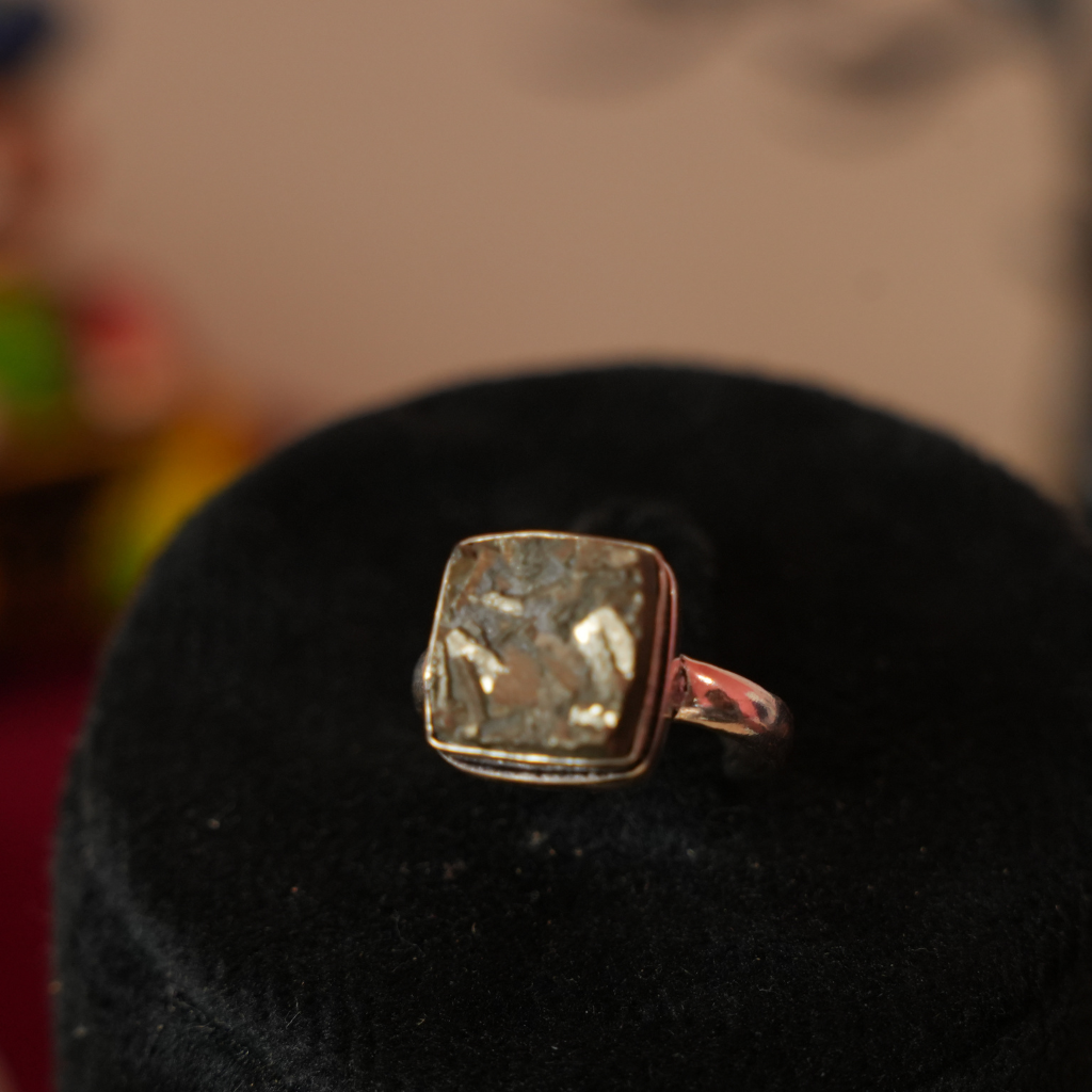 Pyrite Ring Original Natural Square Plain Adjustable