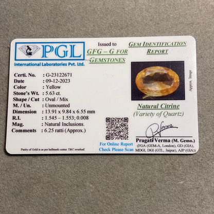 5.62 Carat Natural Citrine - Sunela - Lab Tested