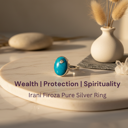 Natural Irani Firoza Ring (Turquoise) Pure Silver Ring- Plain Band