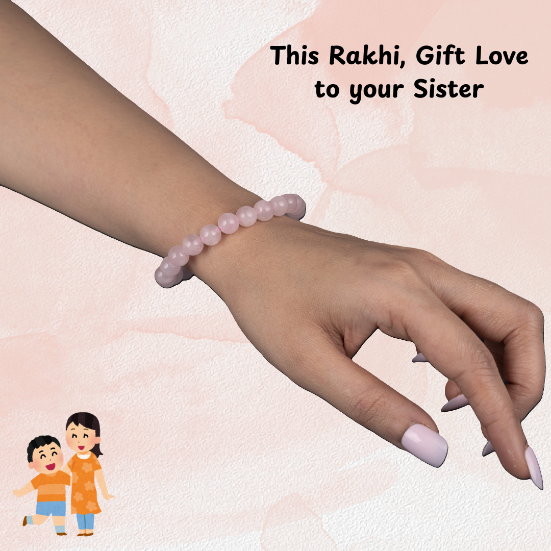 Raksha Bandhan Gift for Sister -  Rose Quartz Bracelet - 8mm