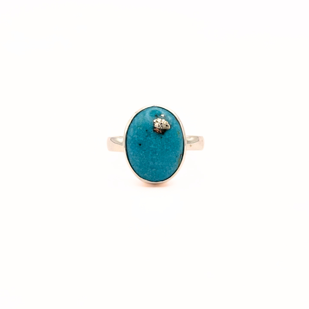 Natural Irani Firoza Ring (Turquoise) Pure Silver Ring- Plain Band