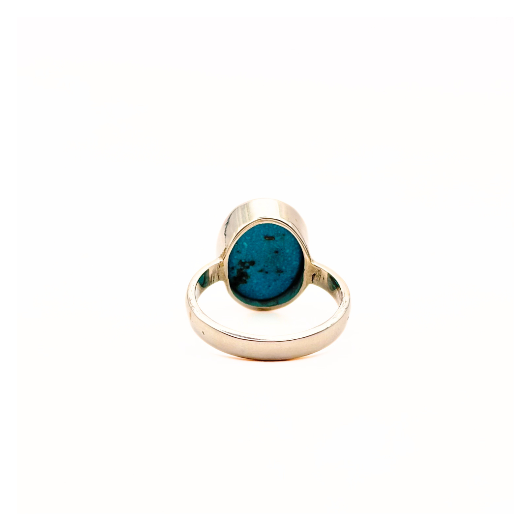 Natural Irani Firoza Ring (Turquoise) Pure Silver Ring- Plain Band