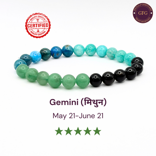 Gemini Zodiac Birthstone Crystal Bracelet- 8 mm- Mithun Rashi Crystal Bracelet