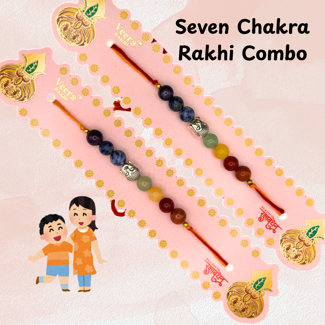Seven Chakra Crystal Rakhi | Roli Chawal & Sweet | Pack of 2