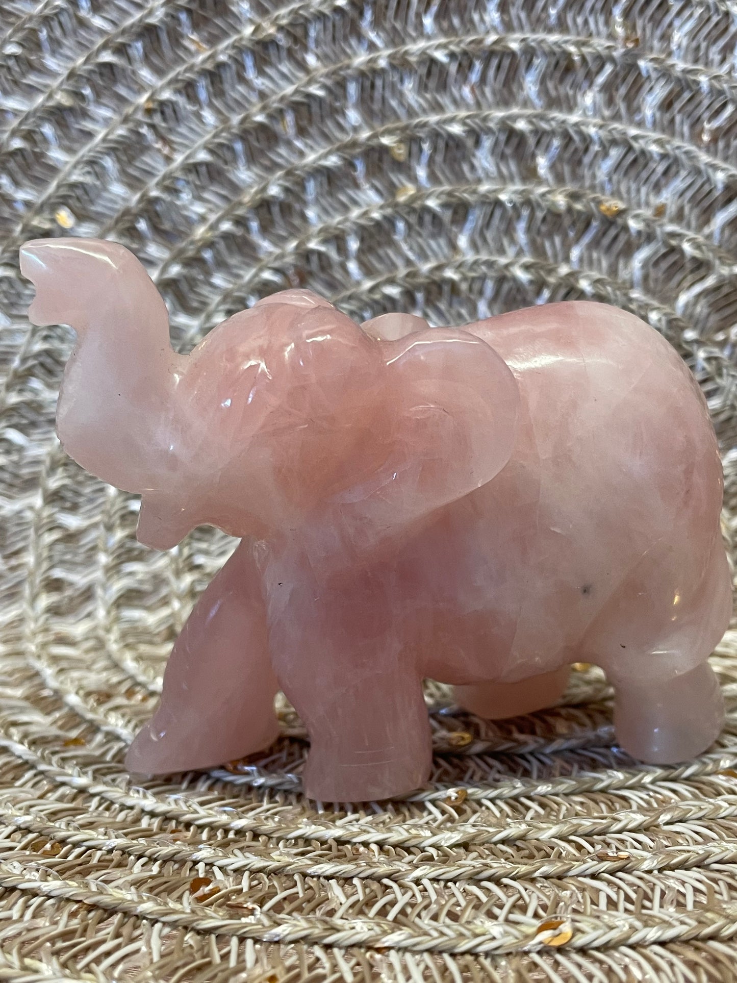 Rose Quartz Crystal Elephant Idol Murti - 198gm