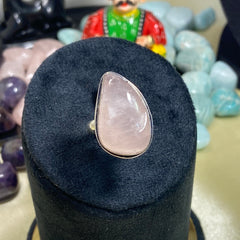 Adjustable Rose Quartz Ring Random Shape Plain Border - German Silver - Lab Tested