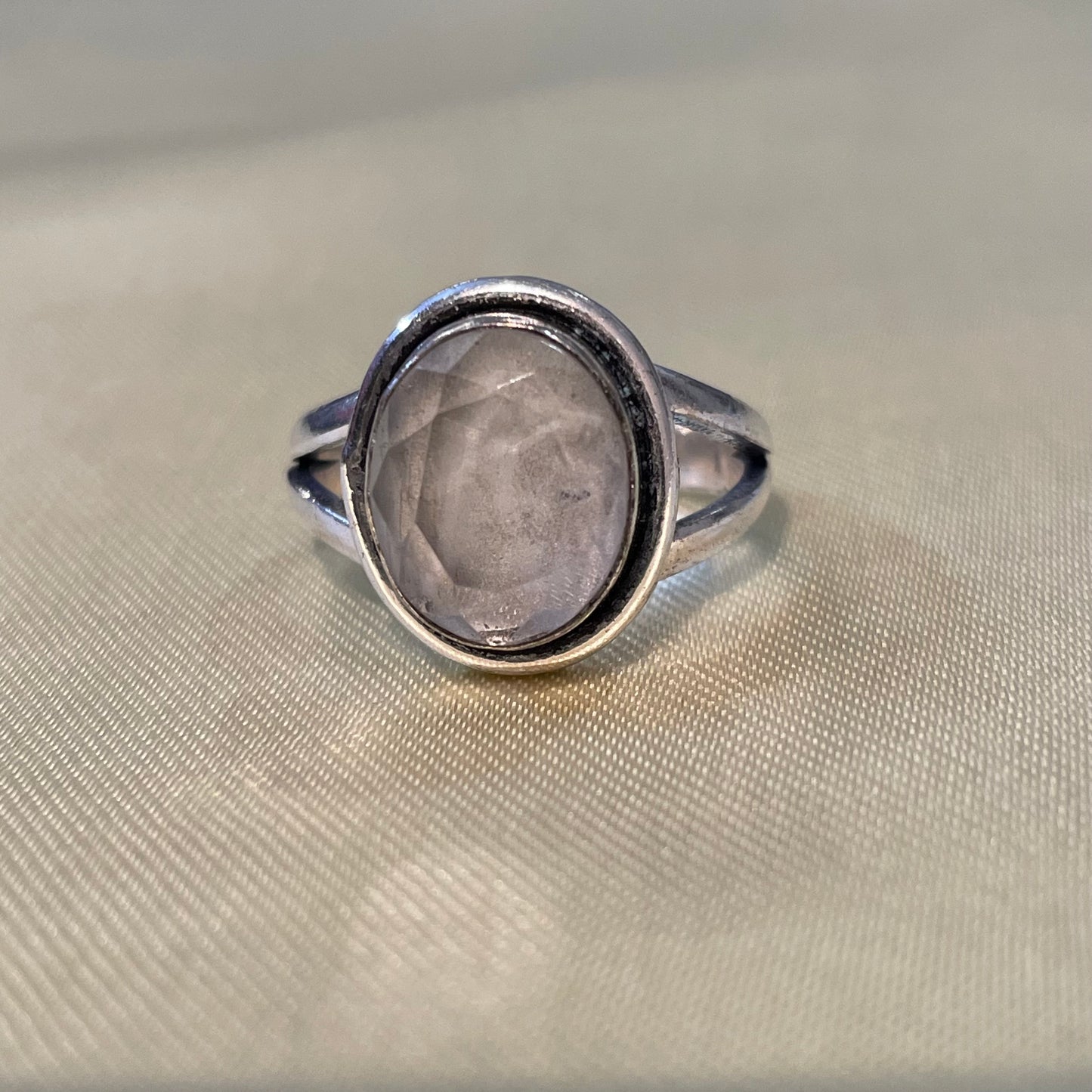 Clear Quartz German Silver Ring- Translucent Stone with Enclosed Top