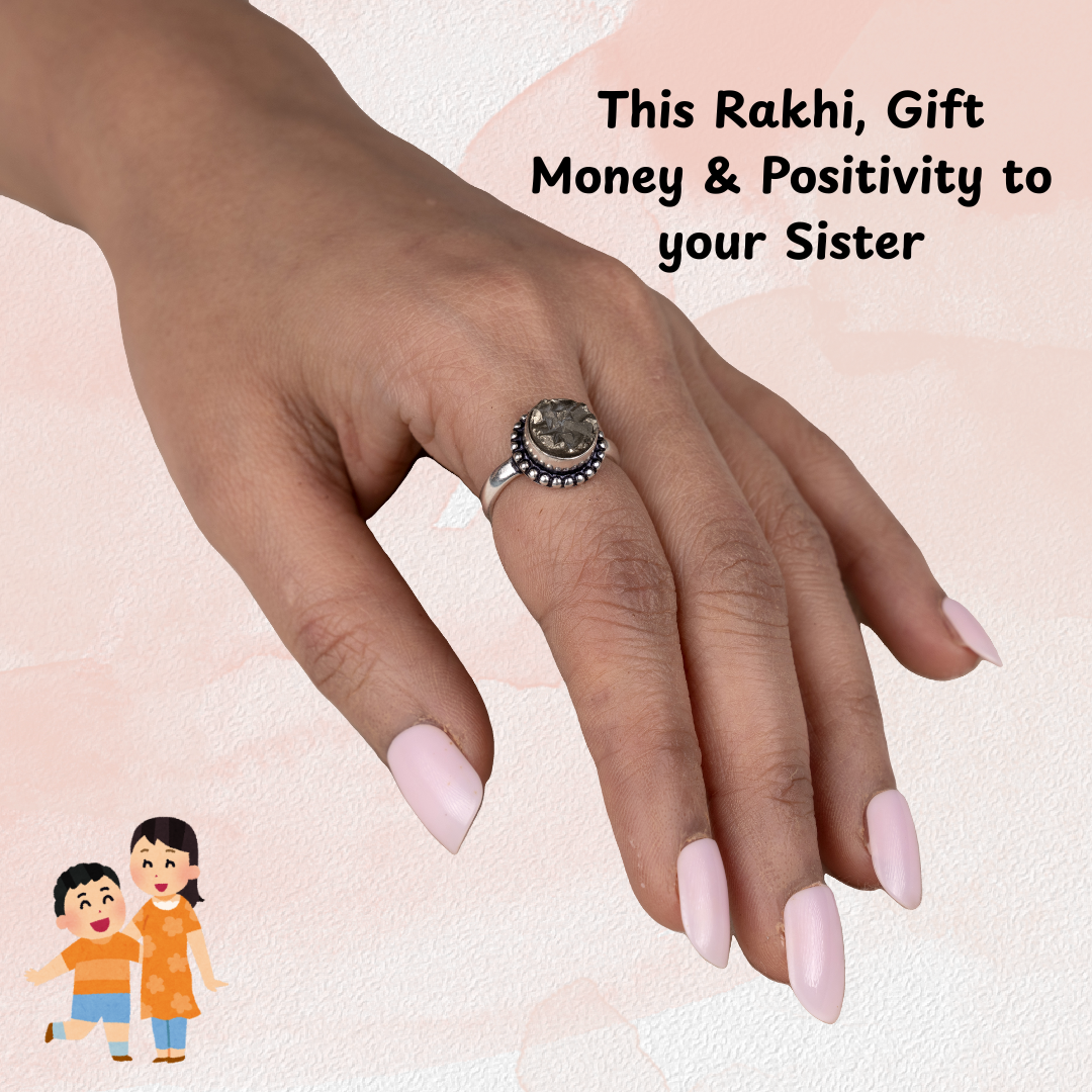 Raksha Bandhan Gift for Sister Pyrite Ring Circle Adjustable