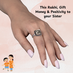 Raksha Bandhan Gift for Sister - Pyrite Ring Square Dotted Adjustable