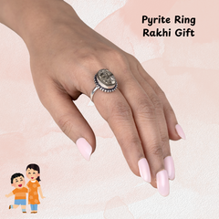 Raksha Bandhan Gift for Sister - Pyrite Ring Oval Dotted Adjustable