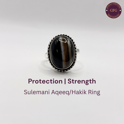 Adjustable Sulemani Aqeeq (Hakik) Oval Dotted German Silver Ring- SA 03