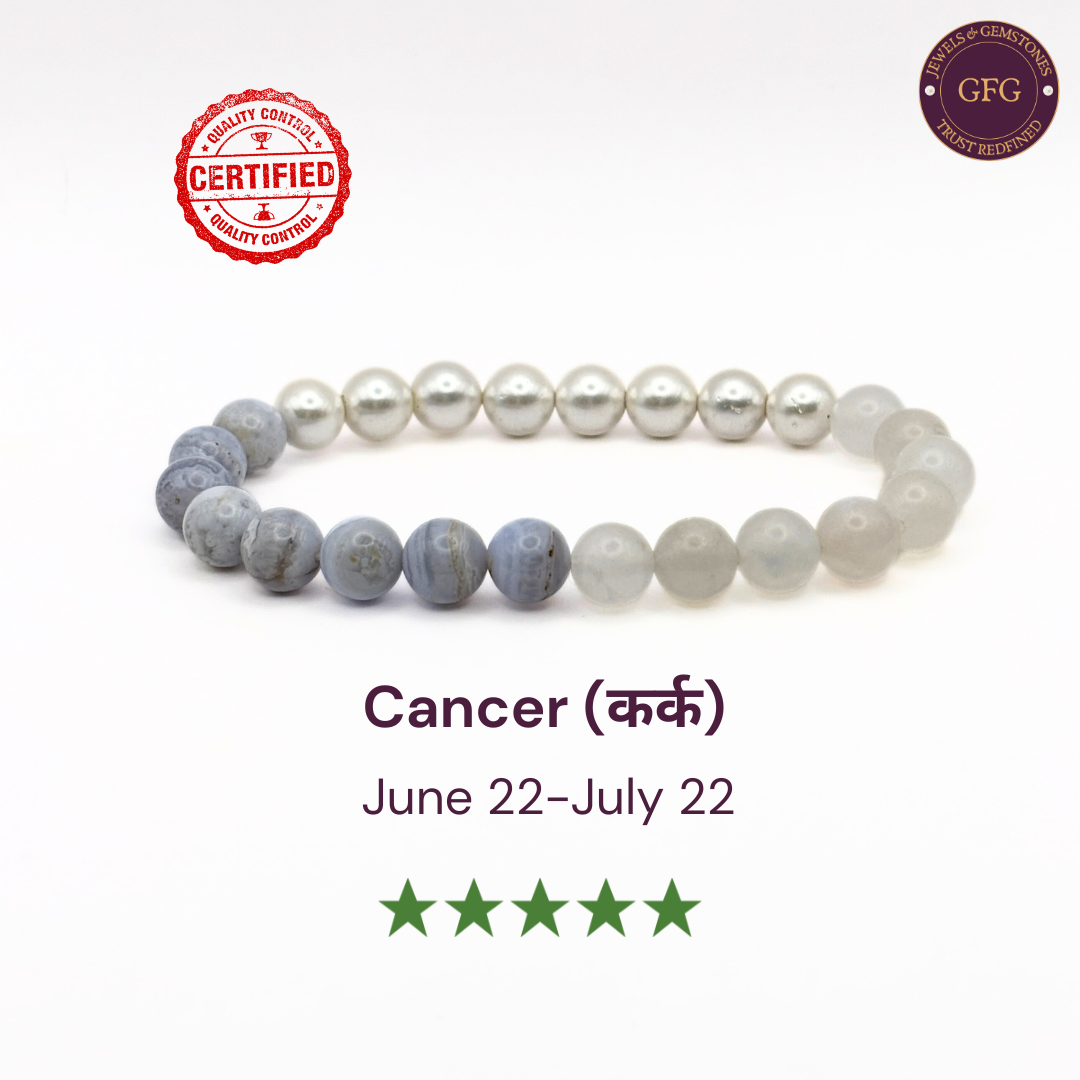 Cancer Zodiac Birthstone Crystal Bracelet- 8 mm- Kark Rashi Crystal Bracelet