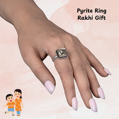 Raksha Bandhan Gift for Sister - Pyrite Ring Square Dotted Adjustable