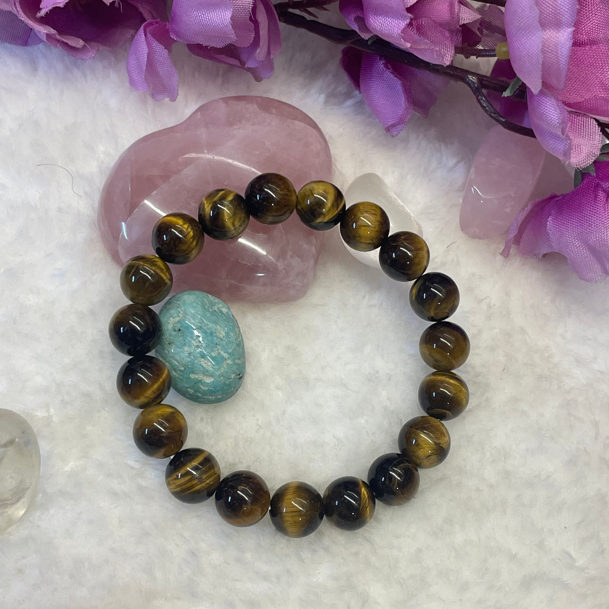 Confidence and Evil Eye Bracelet - Tiger Eye Bracelet - 10 mm