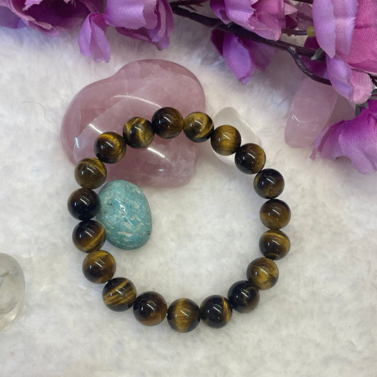 Confidence and Evil Eye Bracelet - Tiger Eye Bracelet - 10 mm