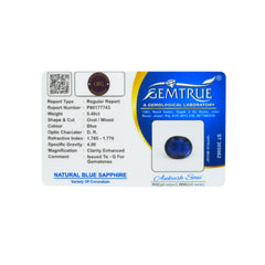 5.40 Carats Natural Blue Sapphire (Neelam) Stone - 09/08-56