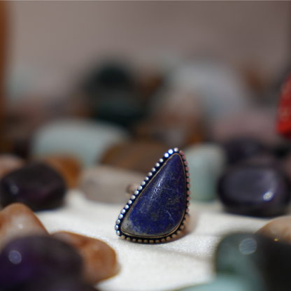 Lapiz Lazuli Ring- Radom Shape- Dotted Border