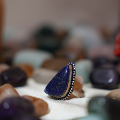 Lapiz Lazuli Ring- Radom Shape- Dotted Border