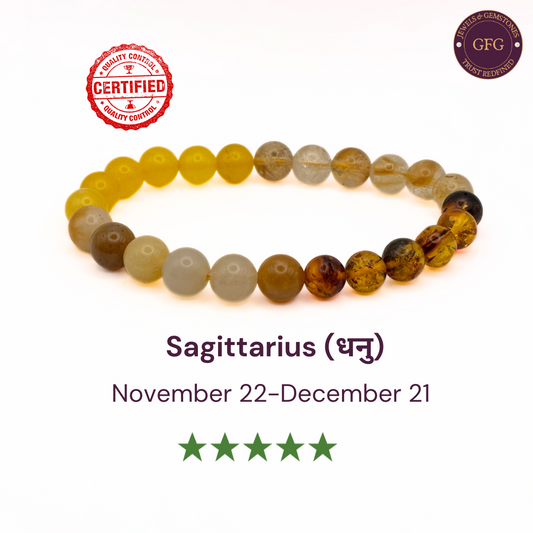 Sagittarius Zodiac Birthstone Crystal Bracelet- 8 mm- Dhanu Rashi Crystal Bracelet