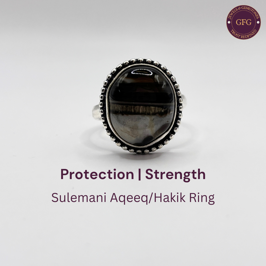 Adjustable Sulemani Aqeeq (Hakik) Oval Dotted German Silver Ring- SA 04