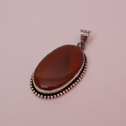 Red Carnelian Pendant- Oval Shape- Dotted Border