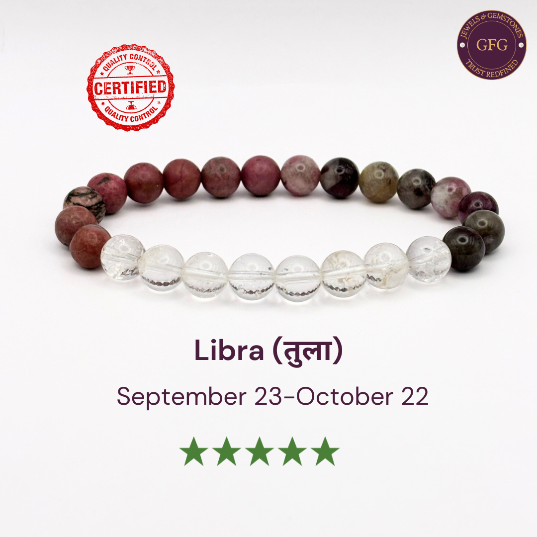 Libra Zodiac Birthstone  Crystal Bracelet- 8 mm- Tula Rashi Crystal Bracelet