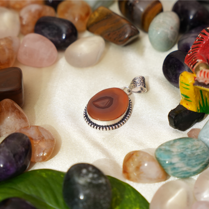 Red Onyx German Silver Ring- Oval Shaped-Dotted Border