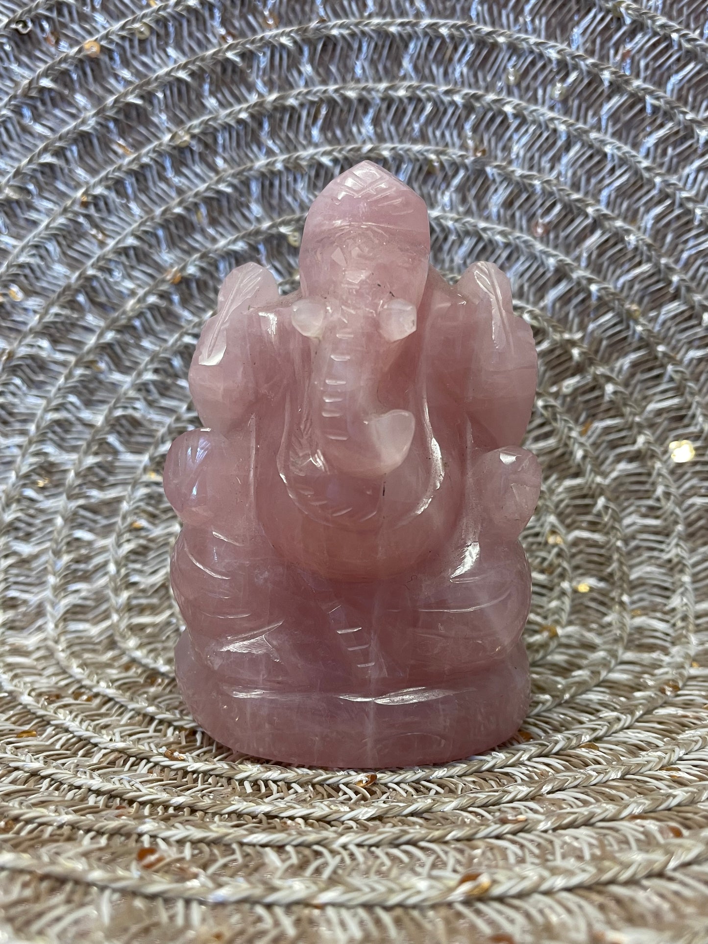 Rose Quartz Crystal Ganesha Idol / Murti - 250gm