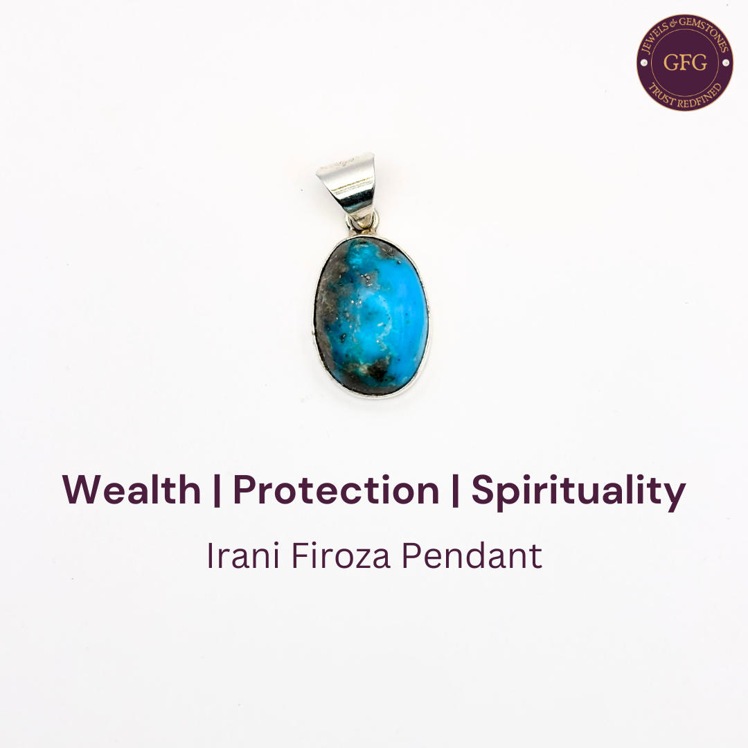 Natural & Lab-certified Irani Firoza/ Turquoise Pendant- OV 2