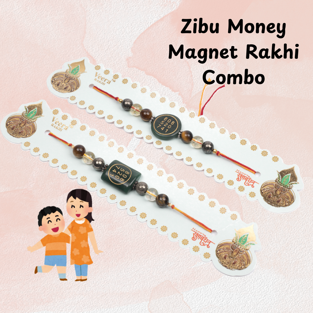 Money Magnet Zibu Symbol Rakhi Combo | Roli Chawal & Sweet | 2 Rakhis