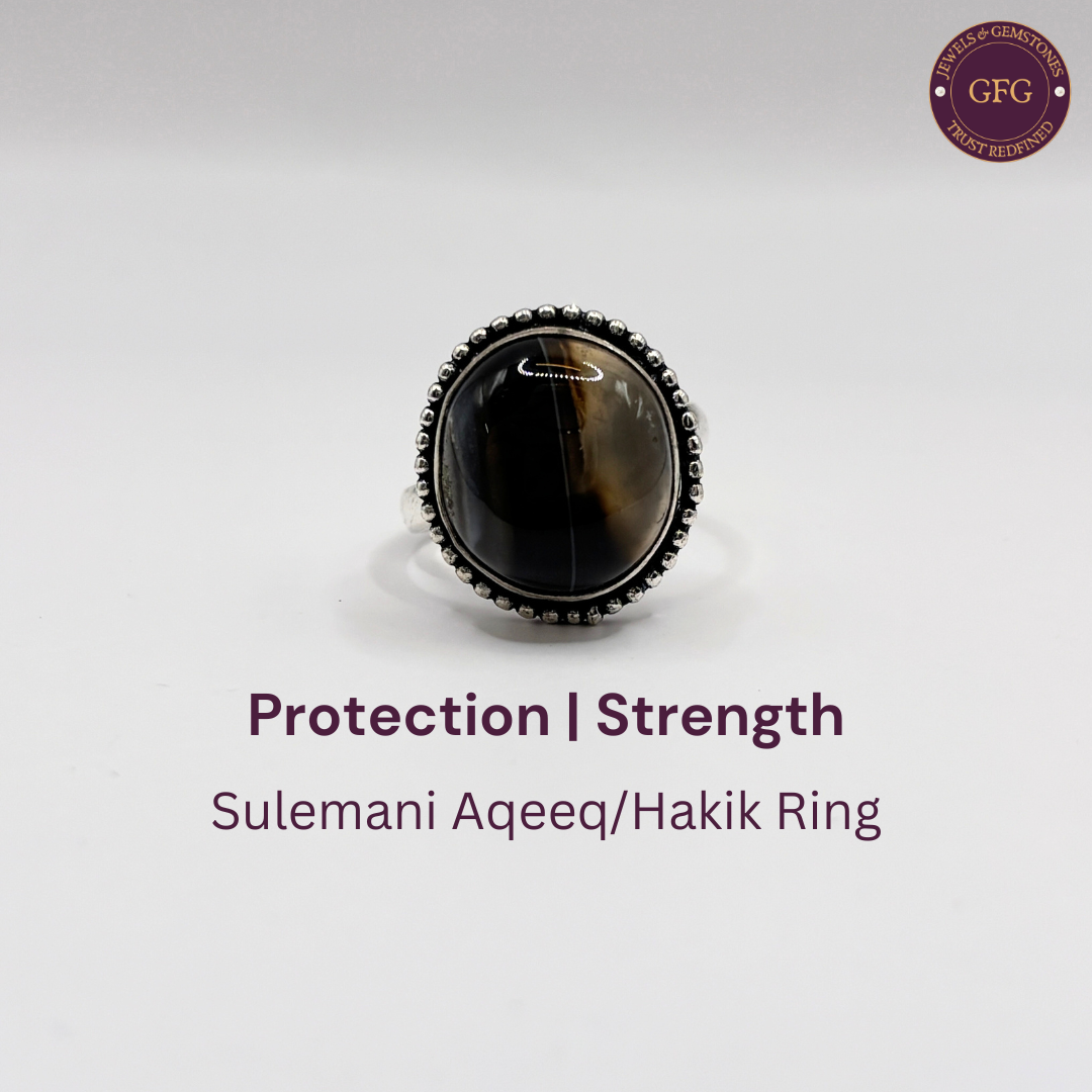 Adjustable Sulemani Aqeeq (Hakik) Oval Dotted German Silver Ring- SA 07