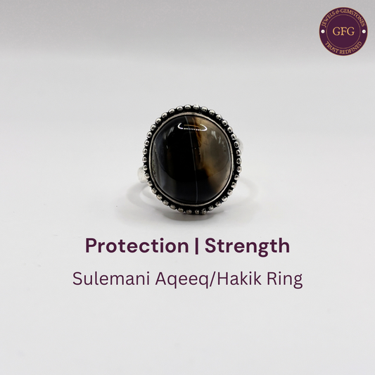 Adjustable Sulemani Aqeeq (Hakik) Oval Dotted German Silver Ring- SA 07