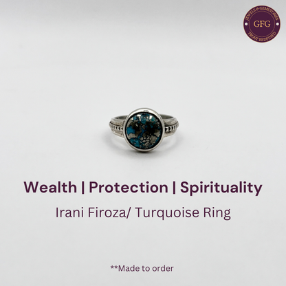 Irani Firoza (Turquoise) 7 Carat - Pure Silver Ring - Natural Stone - Lab Tested & Certified