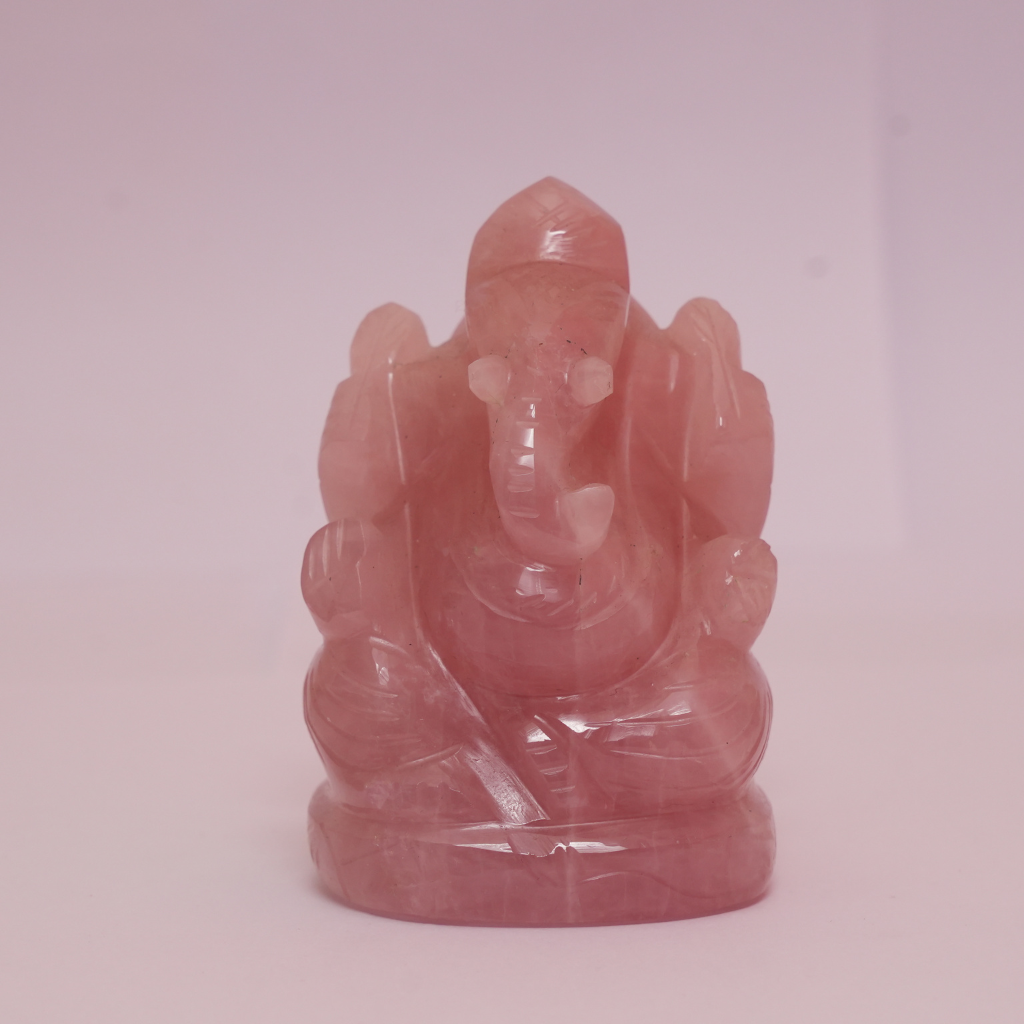 Rose Quartz Crystal Ganesha Idol / Murti - 250gm