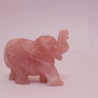 Rose Quartz Crystal Elephant Idol Murti - 198gm