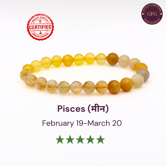 Pisces Zodiac Birthstone Crystal Bracelet- 8 mm- Meen Rashi Crystal Bracelet