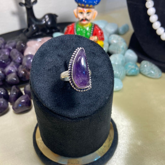 Adjustable Amethyst Ring Random Shape Dotted Border - Lab Certified