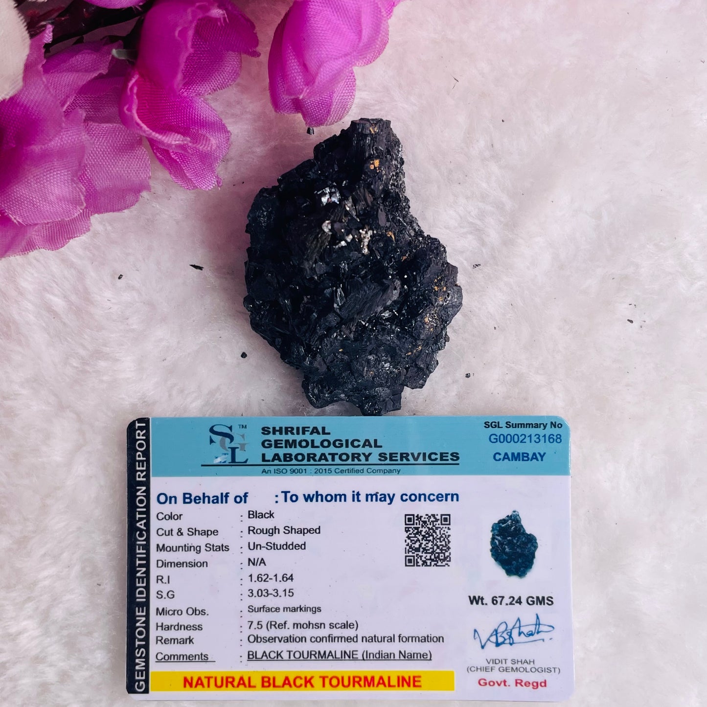 Natural Raw Black Tourmaline Cluster/ Stone - 65 gm