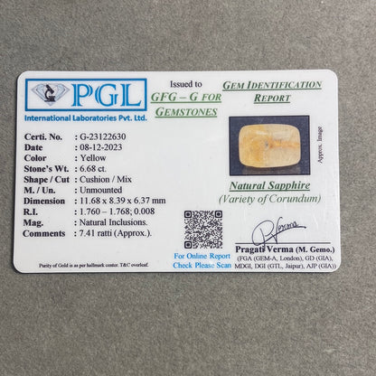 6.68 Carat Natural Ceylon Yellow Sapphire Pukhraj - Lab Certified