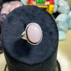 Adjustable Rose Quartz Ring Oval Plain Border Ring- German Silver - Lab Tested