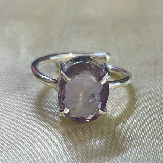 Amethyst Crystal German Silver Ring Natural Original Adjustable