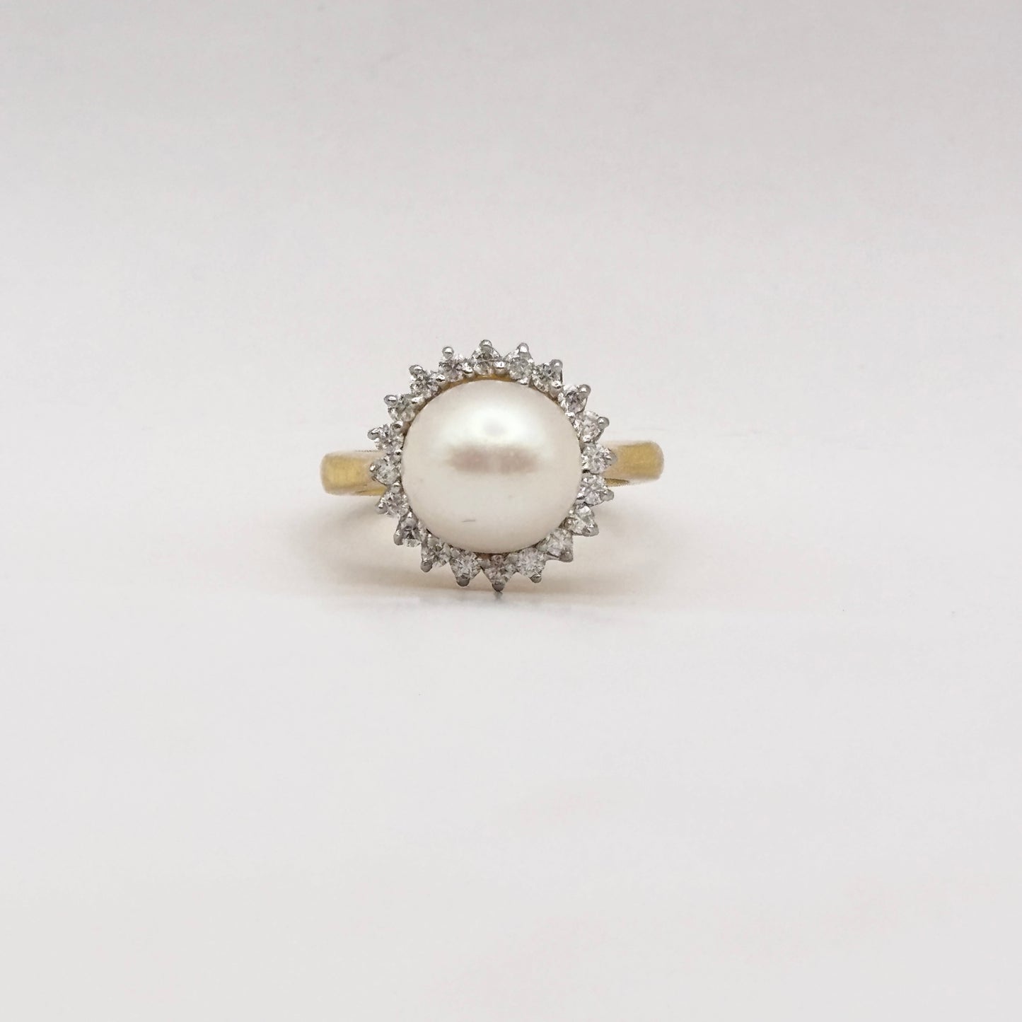 Gold Polish Pearl Moissanite Ring - Moti Ring - 925 Silver