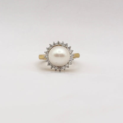 Gold Polish Pearl Moissanite Ring - Moti Ring - 925 Silver