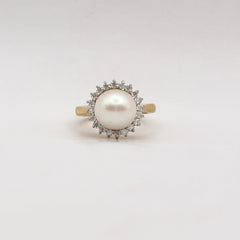 Pearl Moissanite Ring with Gold Polish - Moti Ring - 925 Silver
