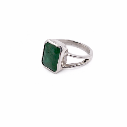 Brazilian Emerald Pure Silver Ring - Lab Certified