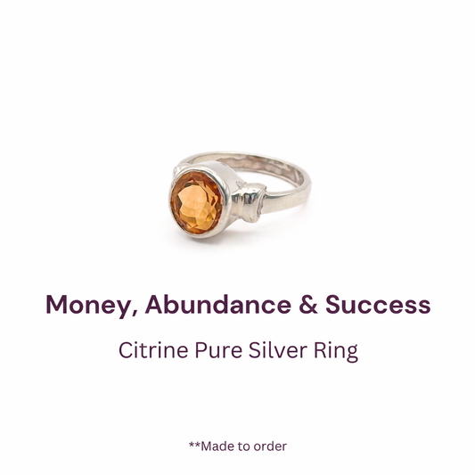 Elegance Natural Citrine (Premium Stone) Pure Silver Ring Lab Certified