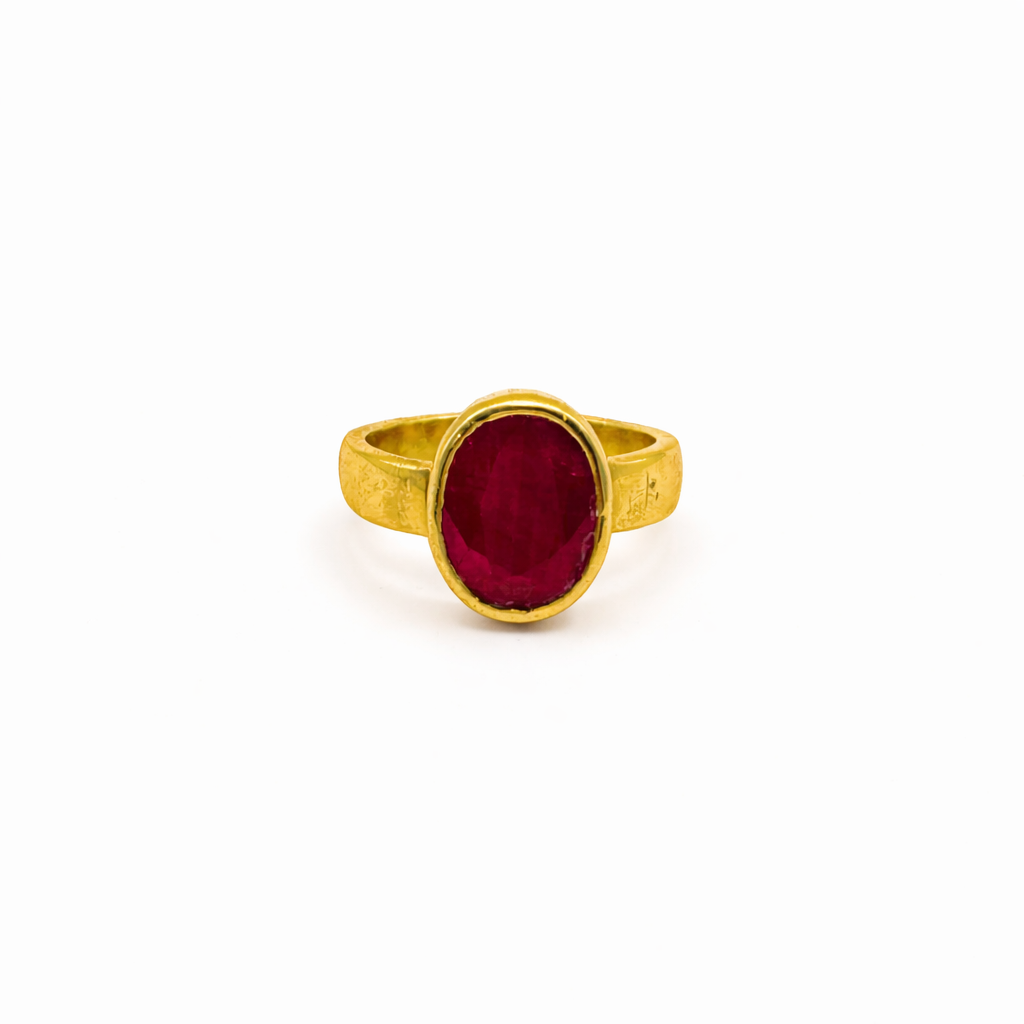 7.46 Carat Natural African Ruby Ring - Panchdhatu - Prong Setting Design