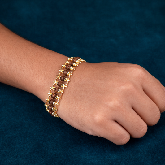 Gold Plated Rudraksh Bracelet | Vedic Energized Rudraksha Chain Bracelet | Protection, Peace & Spiritual Growth