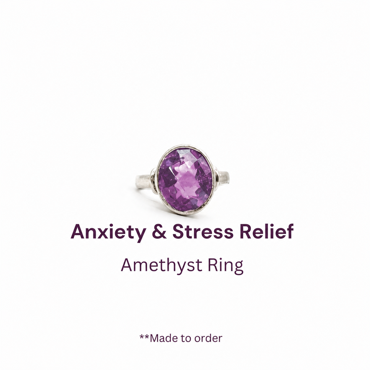 Amethyst Pure Silver Ring - Natural Stone - Lab Tested and Certified- AA Quality Stone