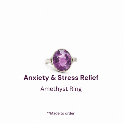 Amethyst Pure Silver Ring - Natural Stone - Lab Tested and Certified- AA Quality Stone